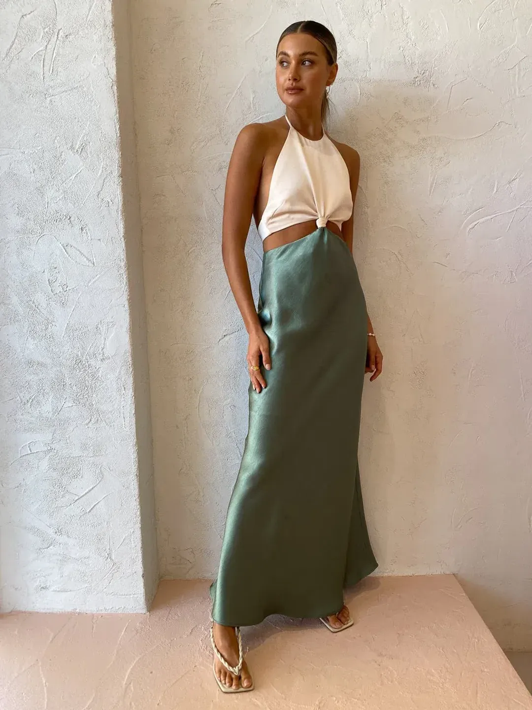 Bec and Bridge The Carrie Halter Dress Sage Green/Cream Size 6 for rent on The Volte - main image