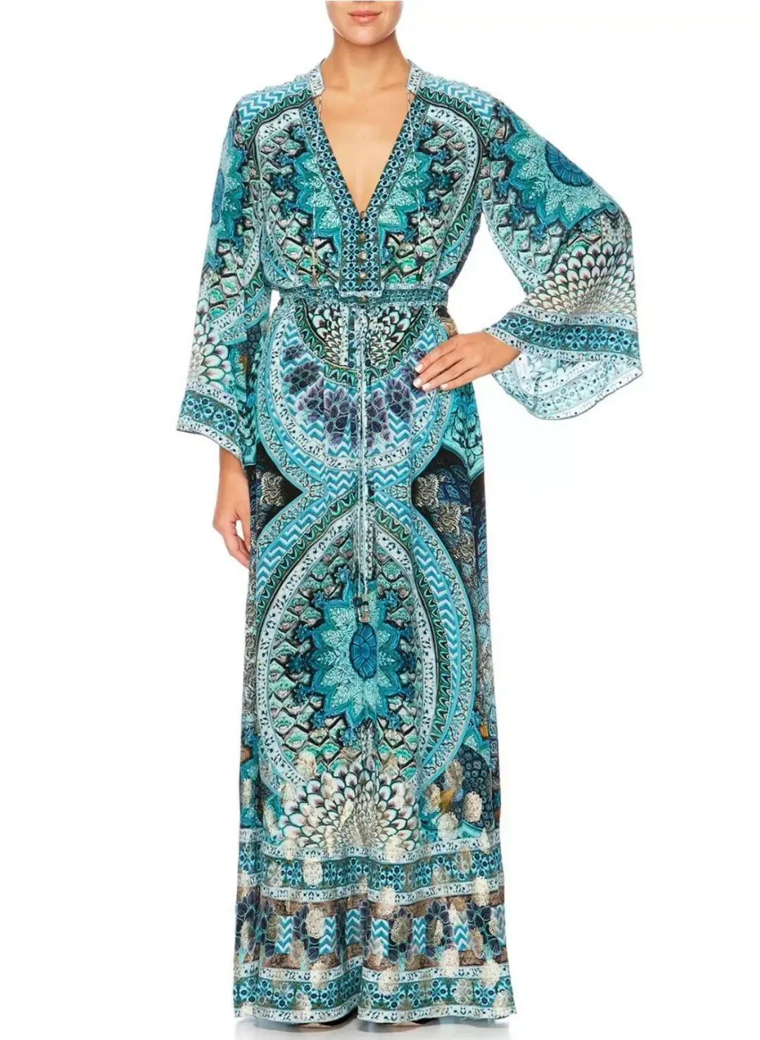 Camilla Drawstring Button Up Dress Turn On The Charm Print Size L for rent on The Volte - main image