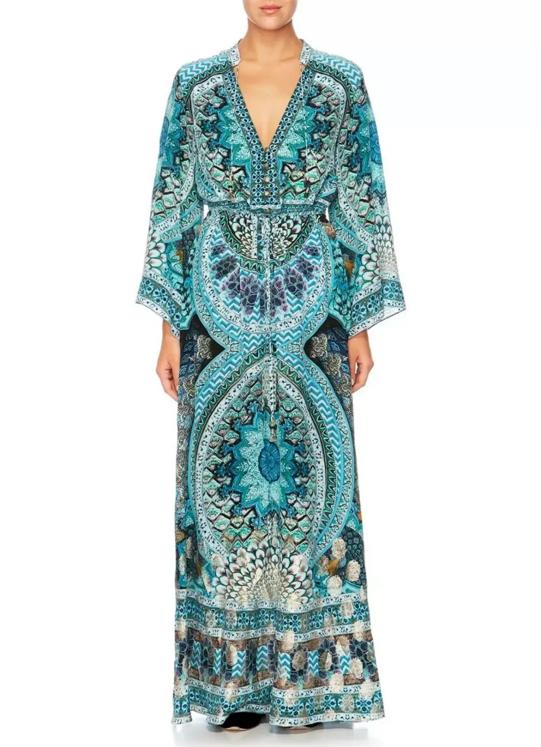 Camilla Drawstring Button Up Dress Turn On The Charm Print Size L for rent on The Volte - main image