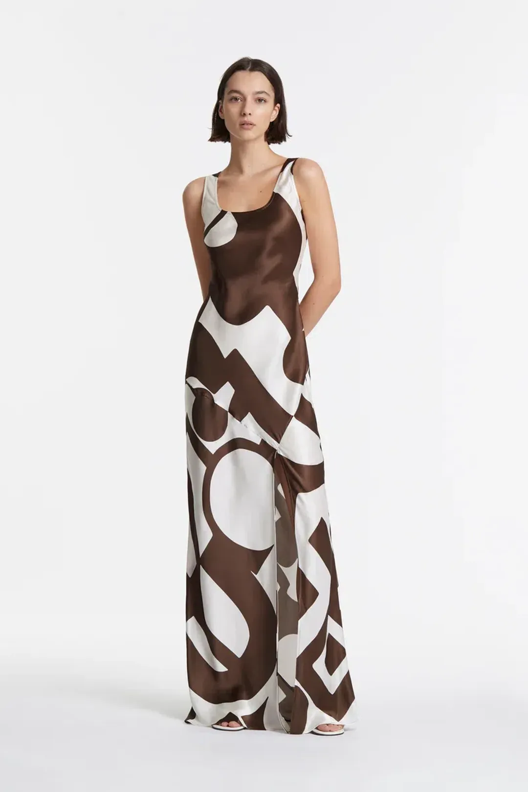 Sir the Label Julien Asymmetric Slip In Abstract Chocolate Size AU 10 for rent on The Volte - main image