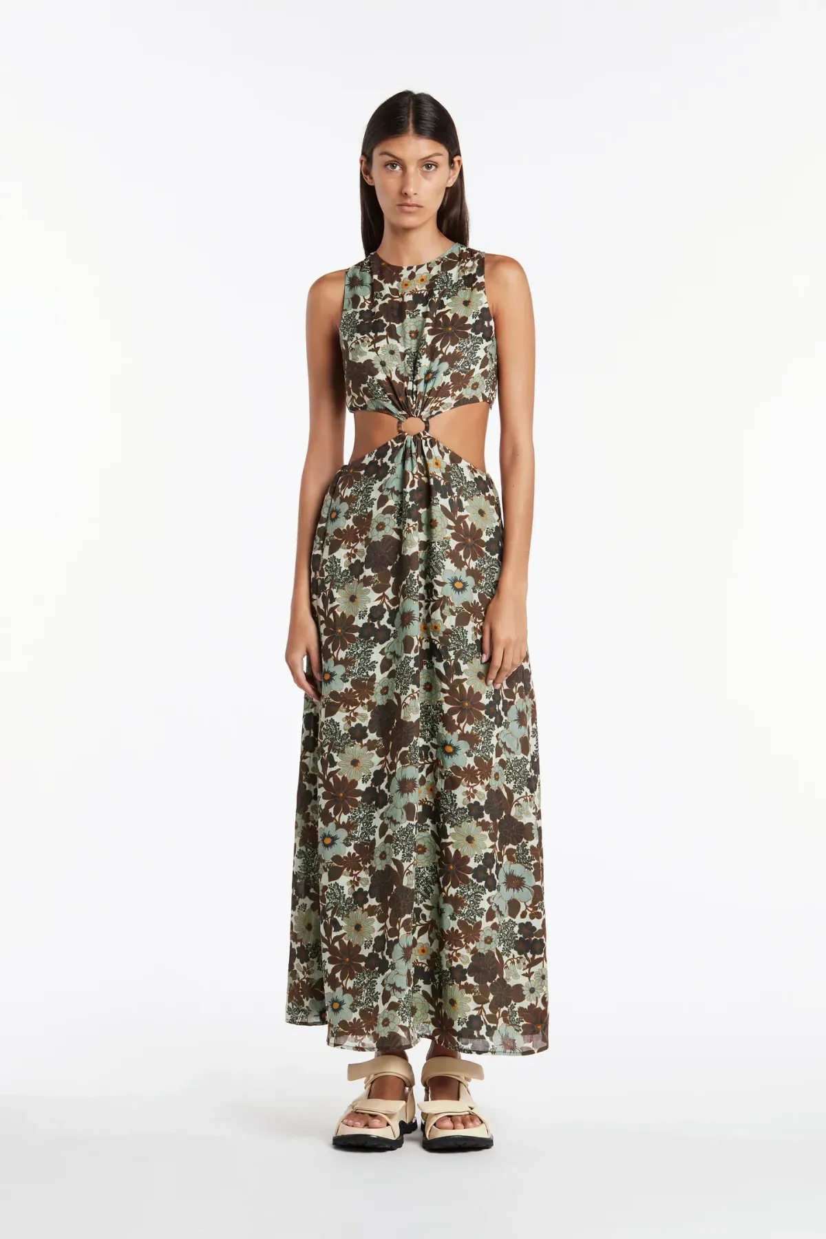 Sir the Label Constantine Cut Out Midi Dress Print Size AU 10 - Image 1