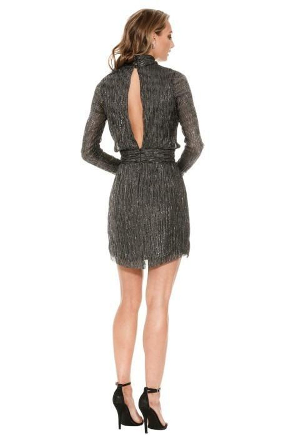Rebecca Vallance Paparazzi Long Sleeve Mini Dress Gunmetal Silver Size 10 - Image 3