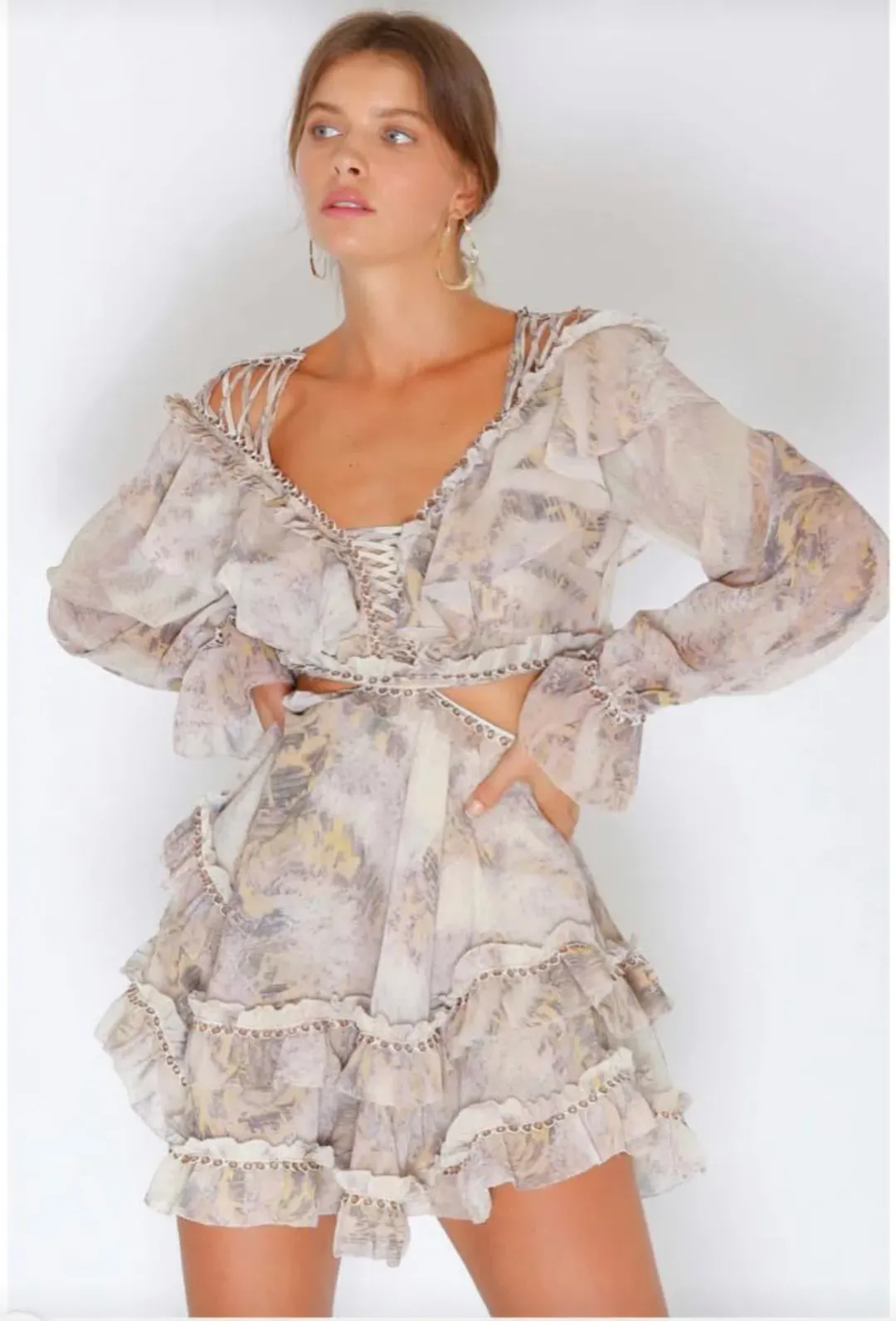 IXIAH Masaai Long Sleeve Cut Out Mini Dress Print Size 8 for rent on The Volte - main image