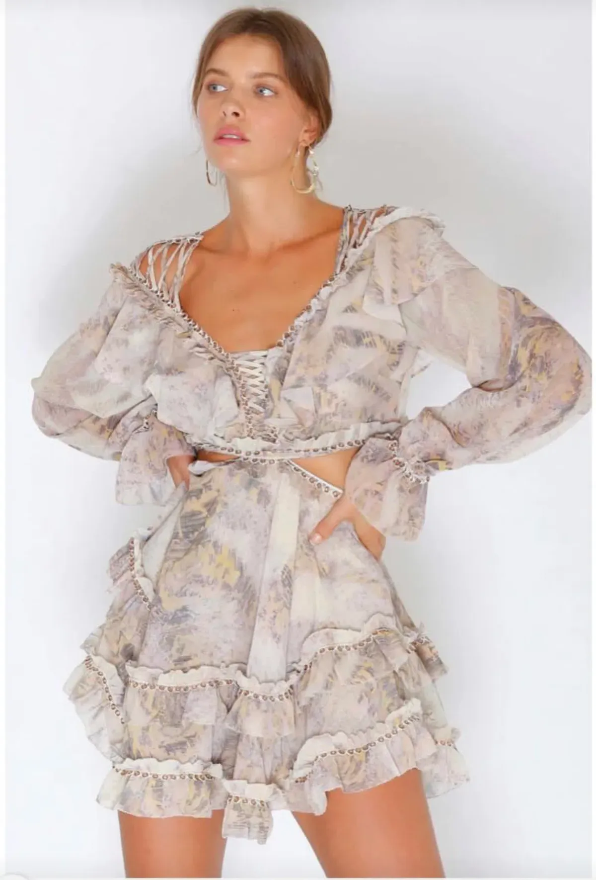 IXIAH Masaai Long Sleeve Cut Out Mini Dress Print Size 8 - Image 2