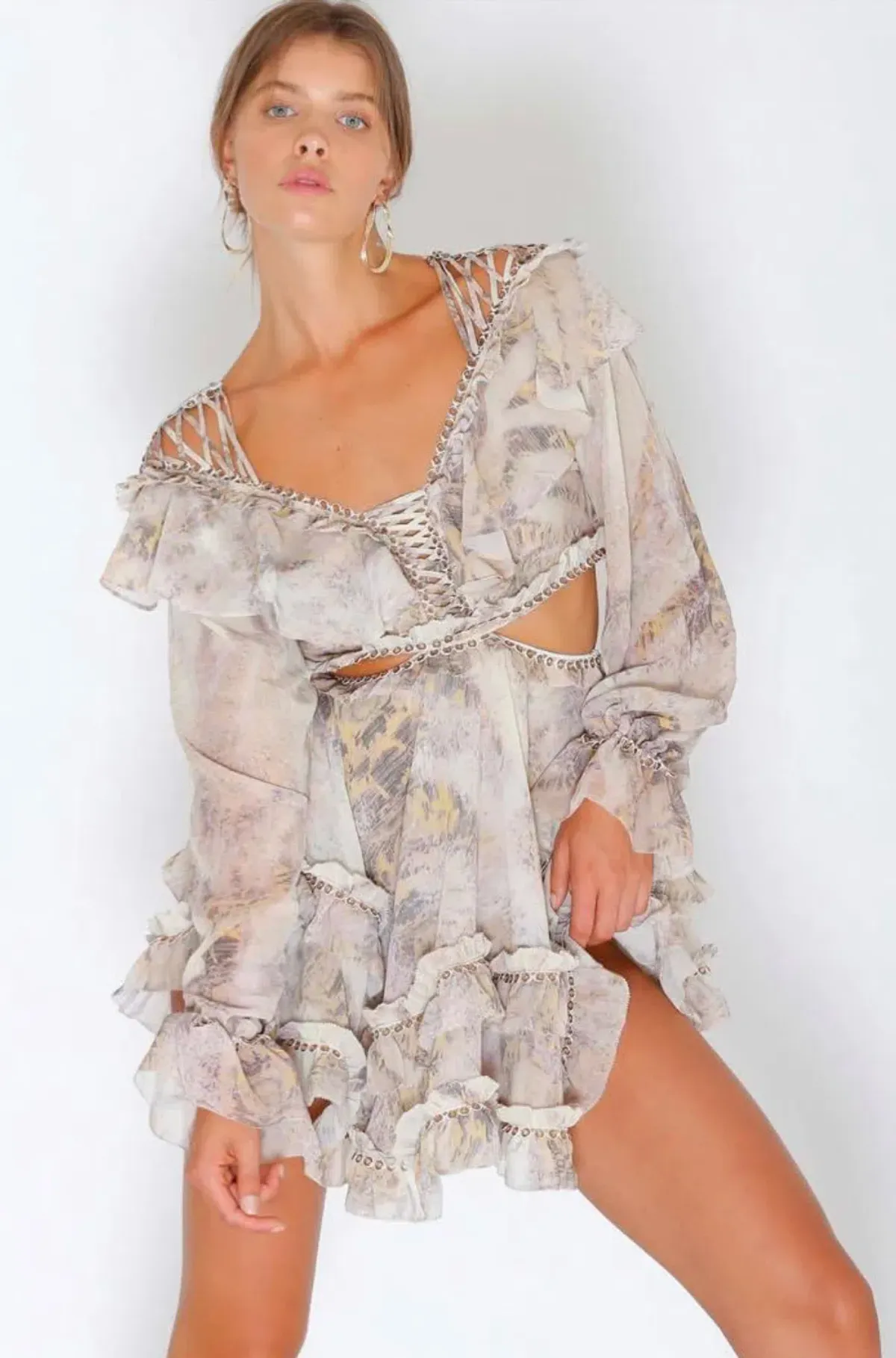 IXIAH Masaai Long Sleeve Cut Out Mini Dress Print Size 8 - Image 1