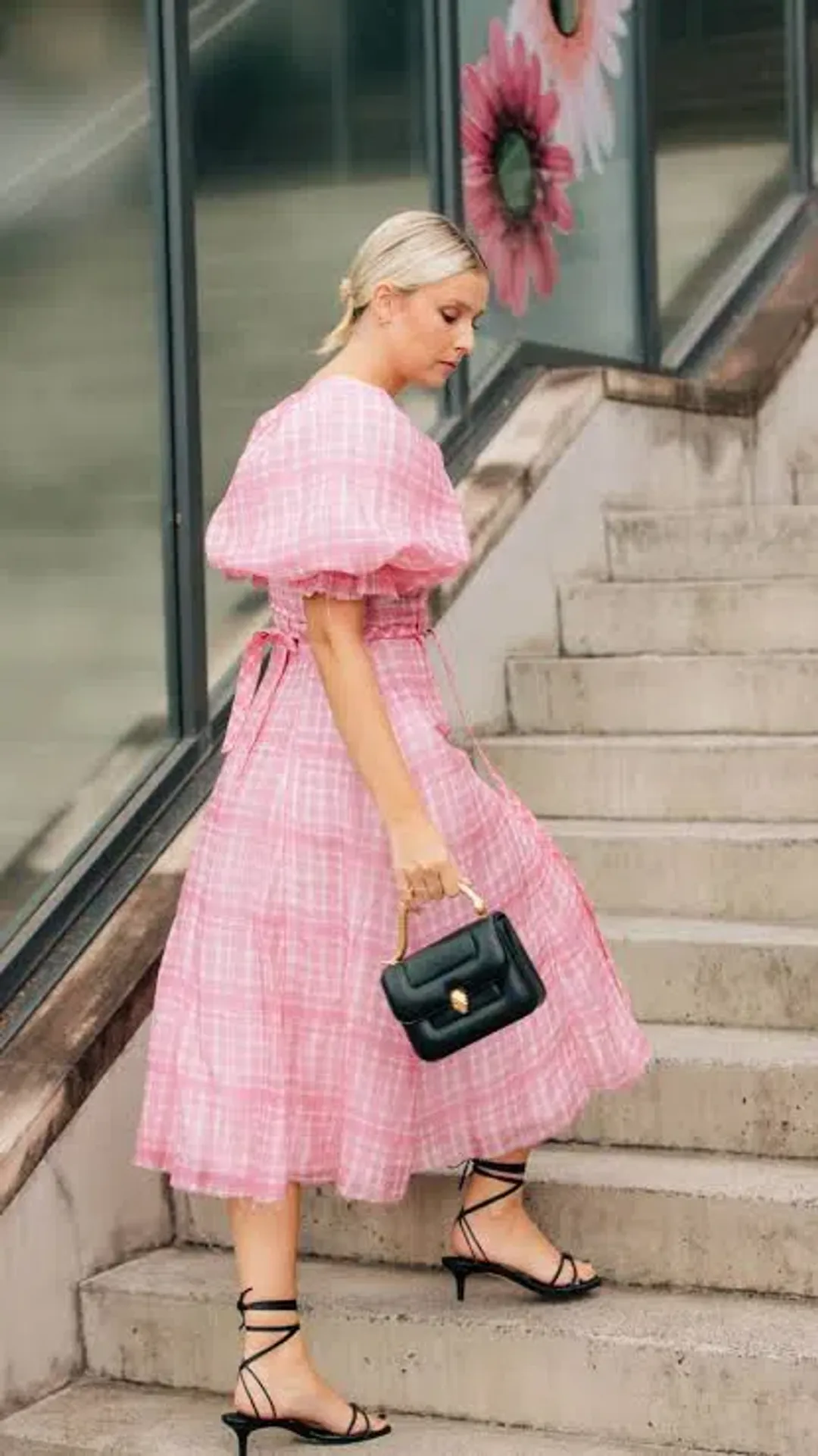 Aje Bungalow Puff Sleeve Midi Dress Pink Check Size 6 for rent on The Volte - main image