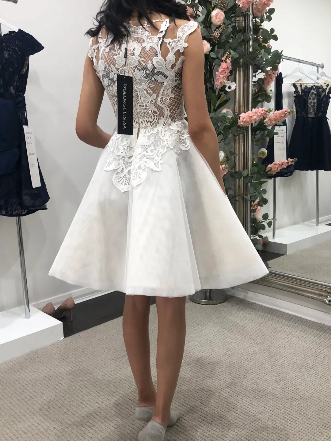 George Elsissa Nadia Lace & Tulle Mini Dress White Size 6 for rent on The Volte - main image