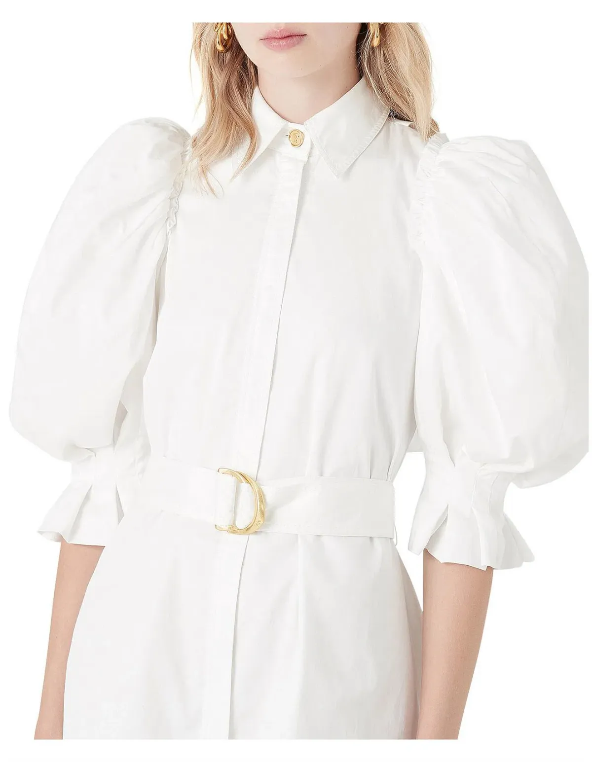 Aje Eucalypt Puff Sleeve Shirt Dress White Size 8 - Image 2