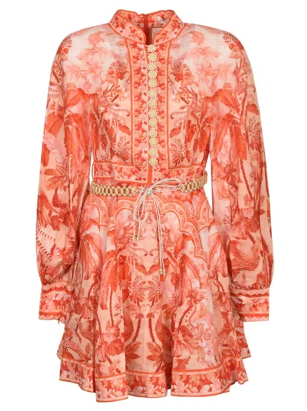 Zimmermann The Lyre Billow Sleeve Mini Dress in Red Palm Size 12  for rent on The Volte - main image