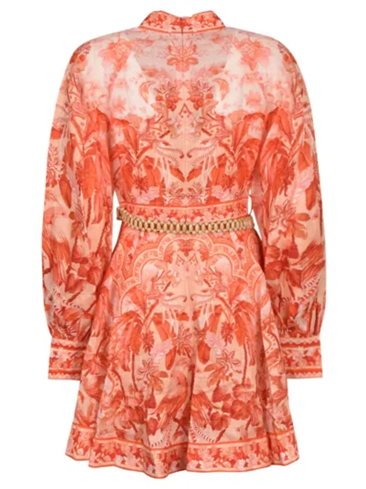 Zimmermann The Lyre Billow Sleeve Mini Dress in Red Palm Size 12  - Image 4