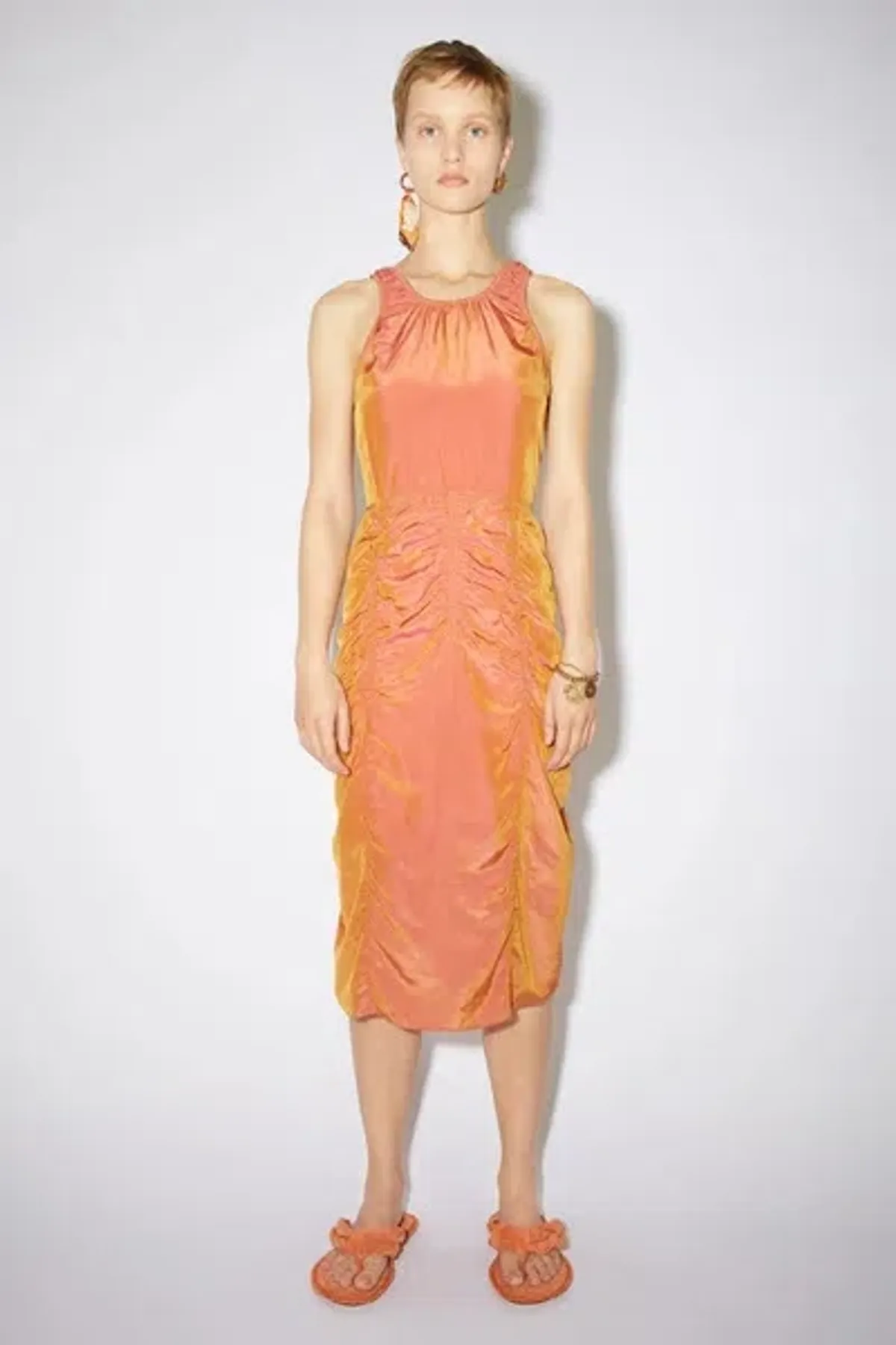 Acne Studios Iridescent Ruched Midi Dress Orange Size 36 / Au 8 - Image 2
