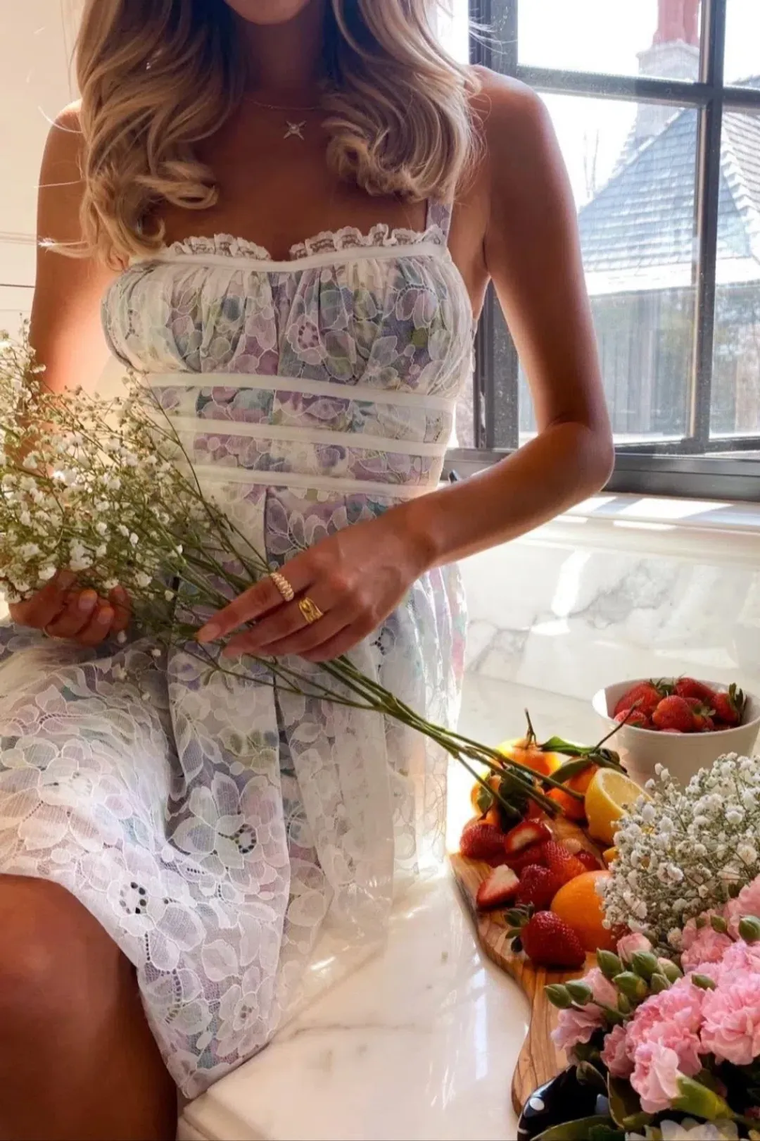 For Love and Lemons Loretta Mini Dress in Ivory Print Size M for rent on The Volte - main image