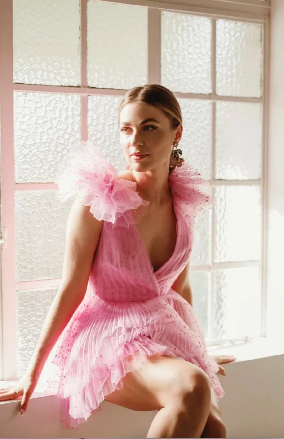 Monique Lhuillier Dotted Tulle Party Dress Bubblegum Pink Size 8 - Image 2