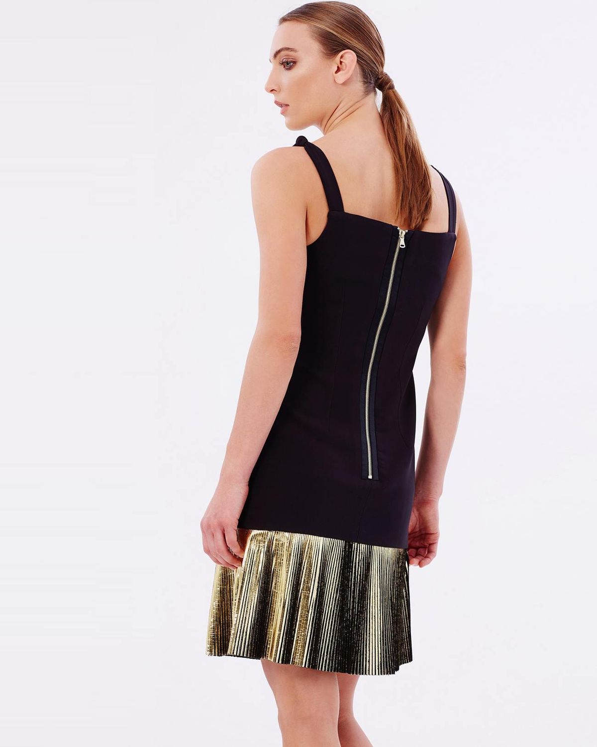 By Johnny Foil Fringe Layers Dress Black Gold Size 8 - Image 3