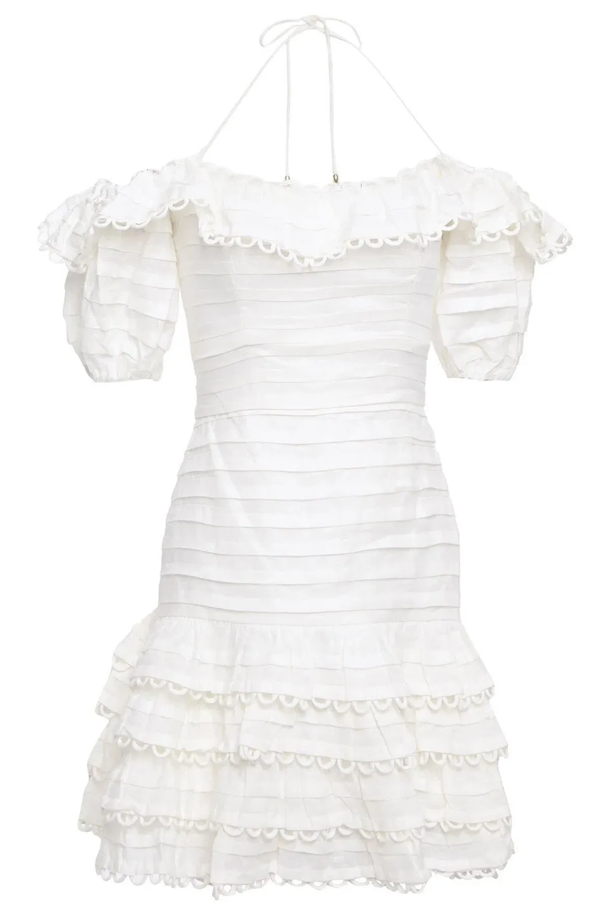 Zimmermann Allia Pintuck Off-the-soulder Ruffled Linen Mini Dress White Size 6 - Image 4