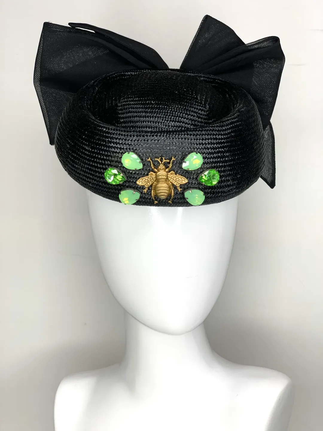Halo & Rose Pillbox Hat Black/Green  for rent on The Volte - main image