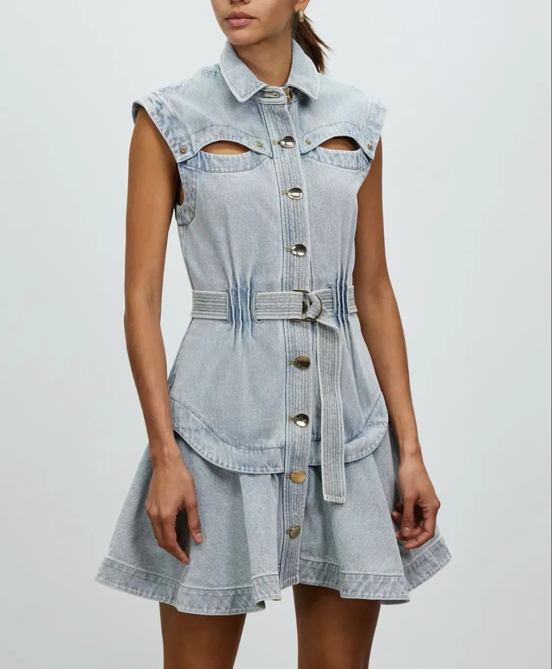 Acler Blake Denim Dress Ice Wash Blue Size 8  for rent on The Volte - main image