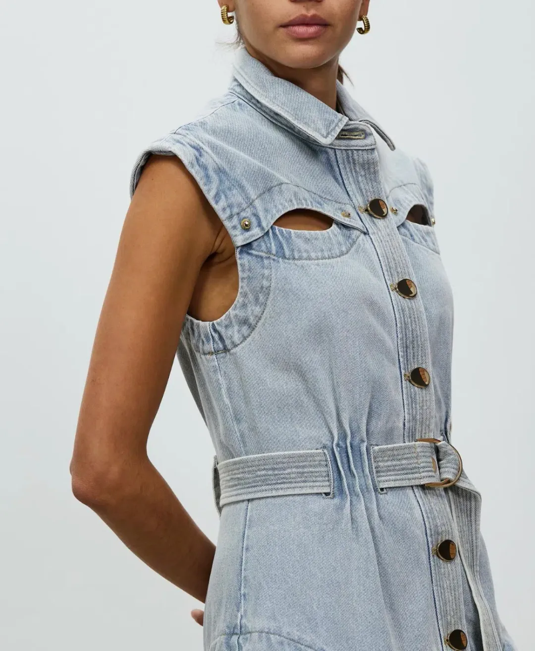 Acler Blake Denim Dress Ice Wash Blue Size 8  for rent on The Volte - main image