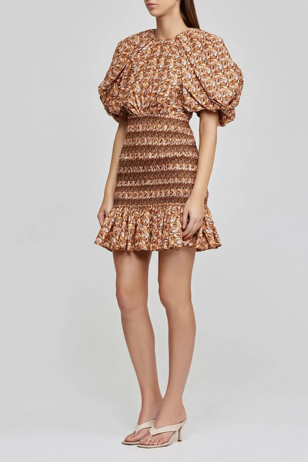 Acler Brooks Mini Dress Neutral Leaves Print Size 8 for rent on The Volte - main image