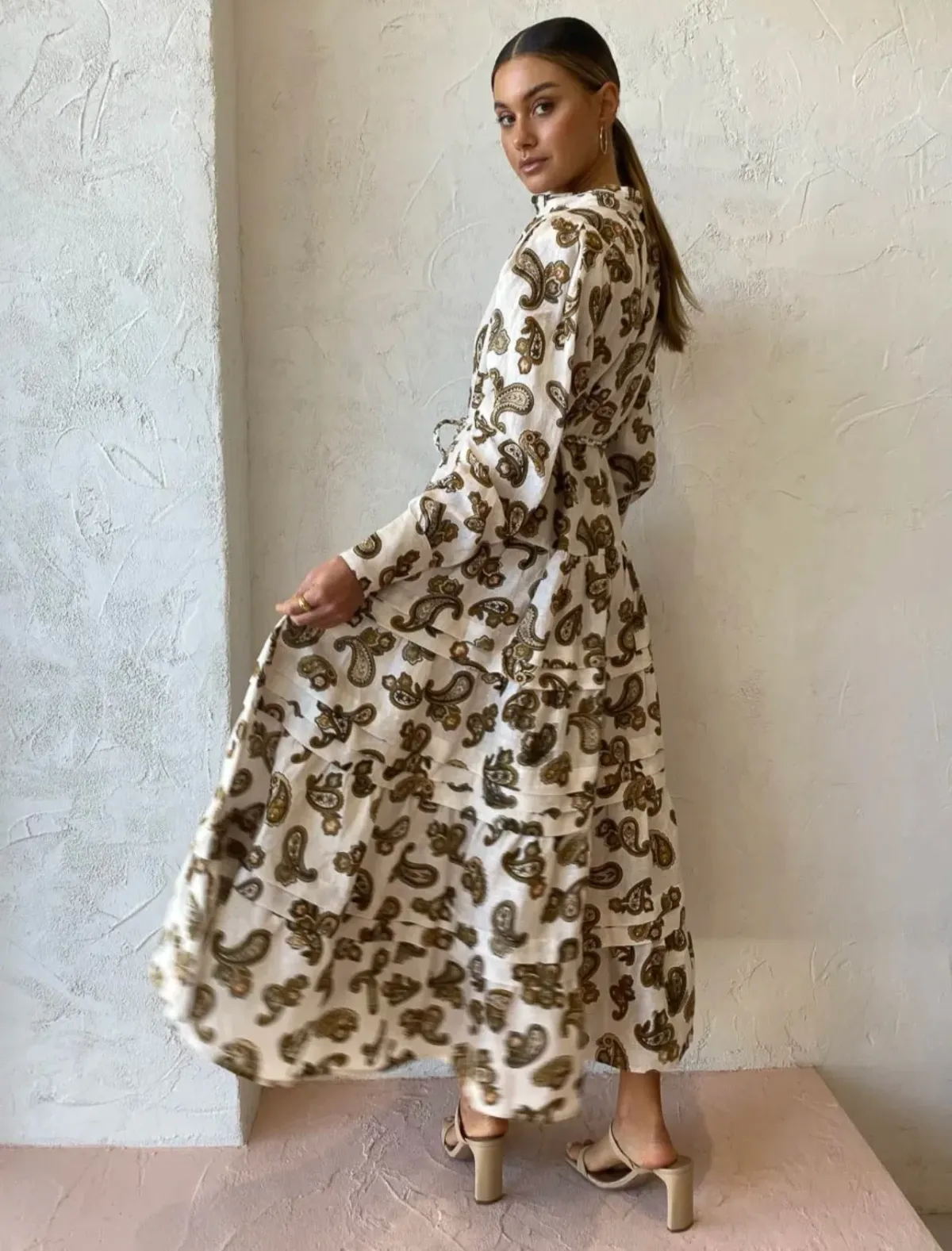 Alemais Mia Midi Dress in Cream Paisley Print Size 6 - Image 3