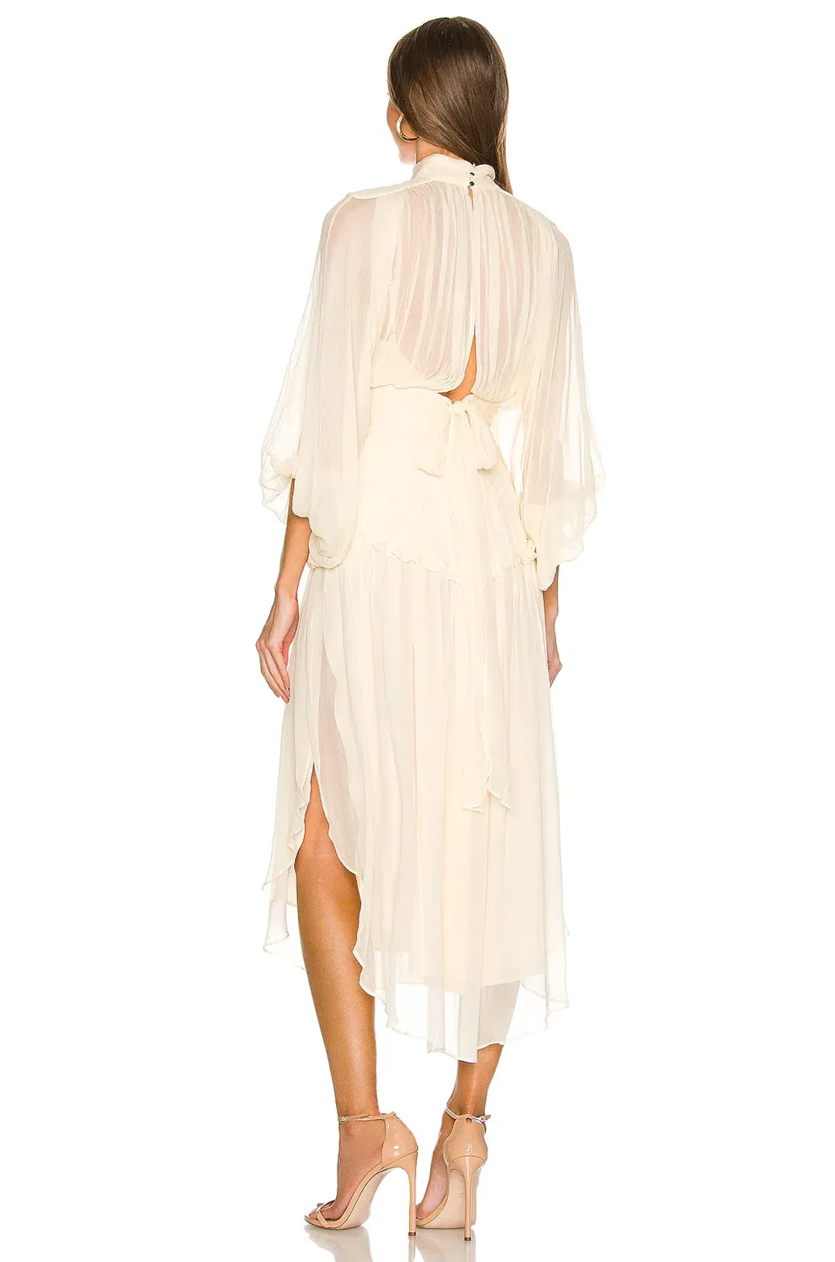 Shona Joy Iris Long Sleeve Open Back Midi Dress Cream Size 8 - Image 2