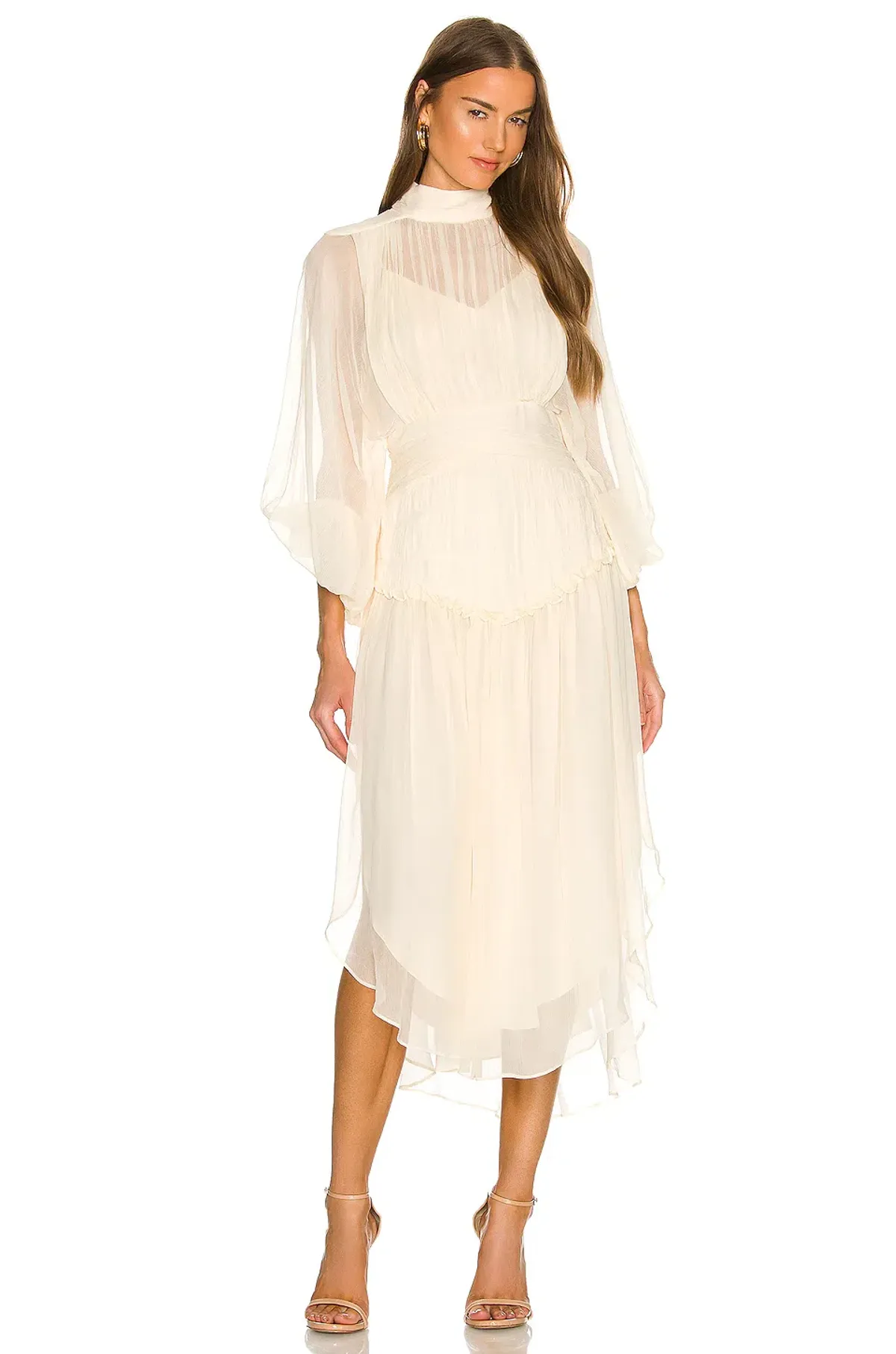 Shona Joy Iris Long Sleeve Open Back Midi Dress Cream Size 8 - Image 1