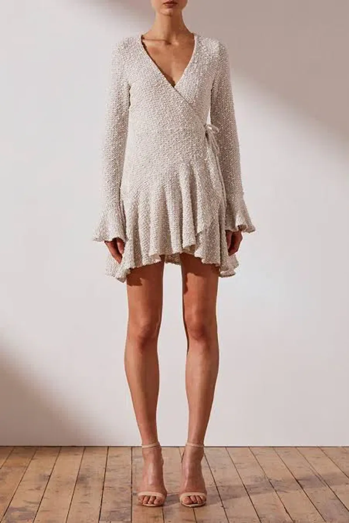 Shona Joy Hayes Frill Cuff Wrap Mini Dress Size 8 - Image 1