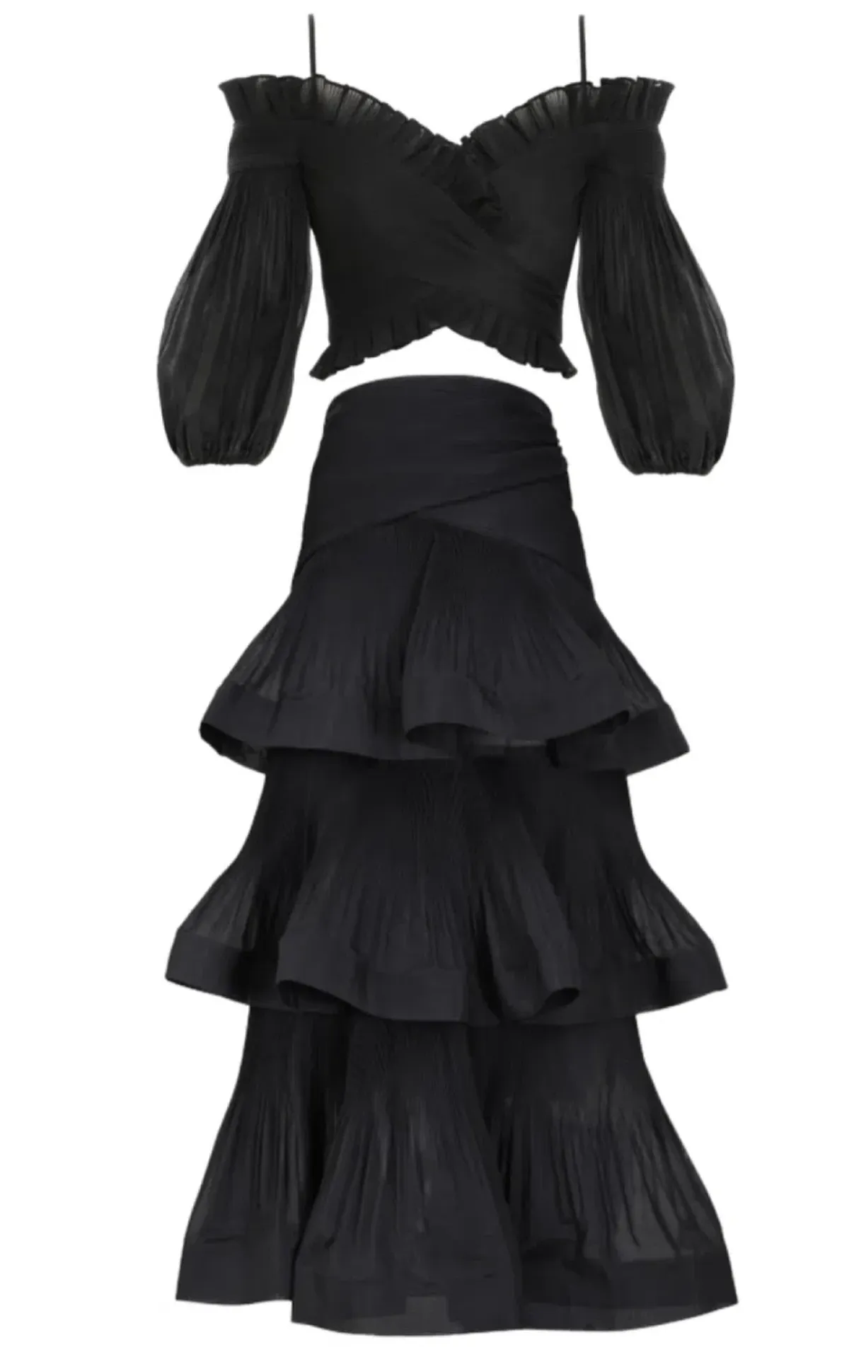 Zimmermann Stargazer Pleated Off Shoulder Top & Pleated Midi Skirt Set Black Size 4 / AU 16 - Image 3