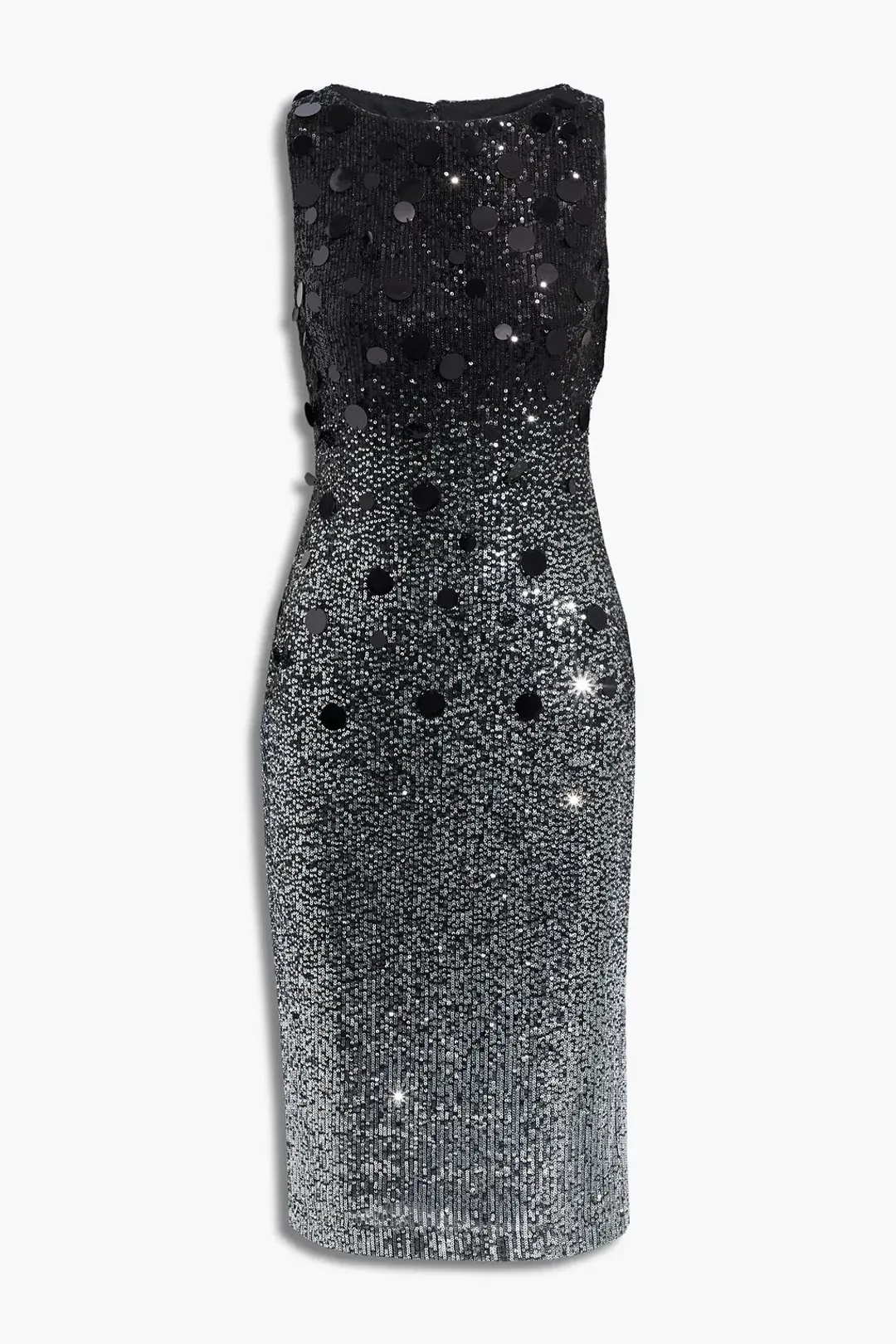 Badgley Mischka Sequined Stretch-Tulle Midi Dress Black and Silver Size 8 for rent on The Volte - main image