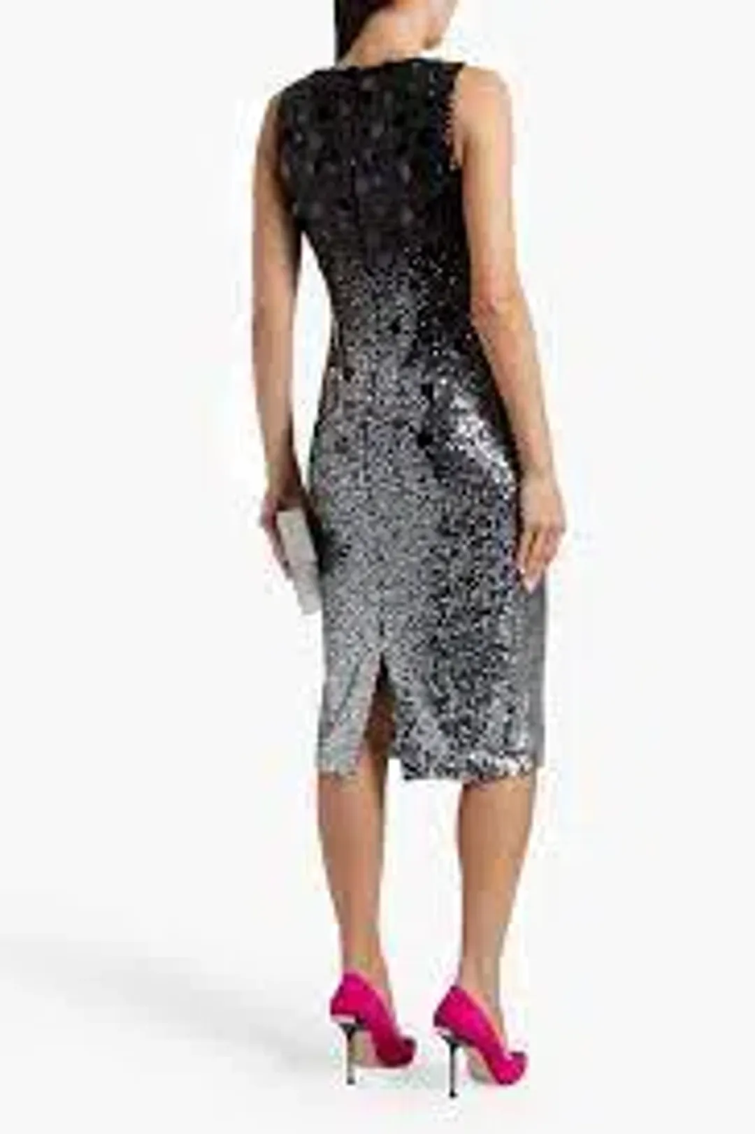 Badgley Mischka Sequined Stretch-Tulle Midi Dress Black and Silver Size 8 for rent on The Volte - main image