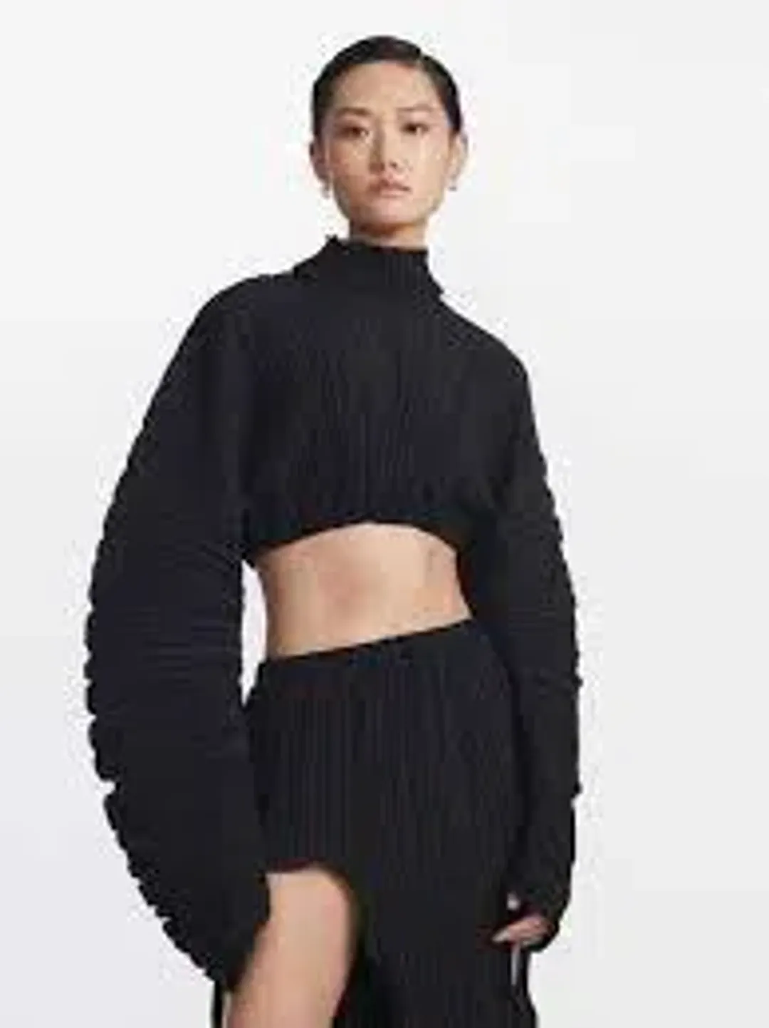 Dion lee Pleated Cocoon LS Top and Skirt Black Size 8 for rent on The Volte - main image