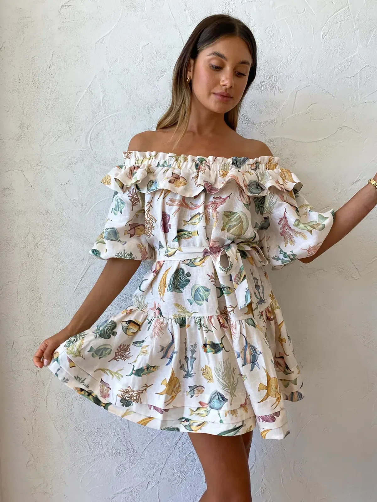 Alemais Wanda Frill Mini Dress in Ivory Size 6 - Image 2