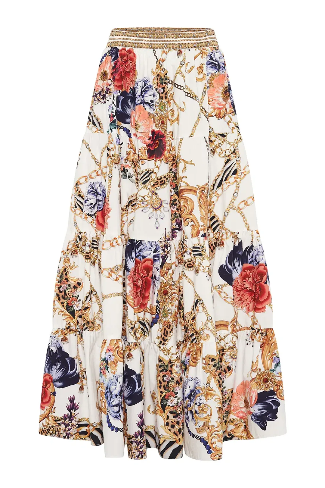 Camilla Reign Supreme Bralette & Tiered Maxi Skirt Set Size Print S/XS  for rent on The Volte - main image