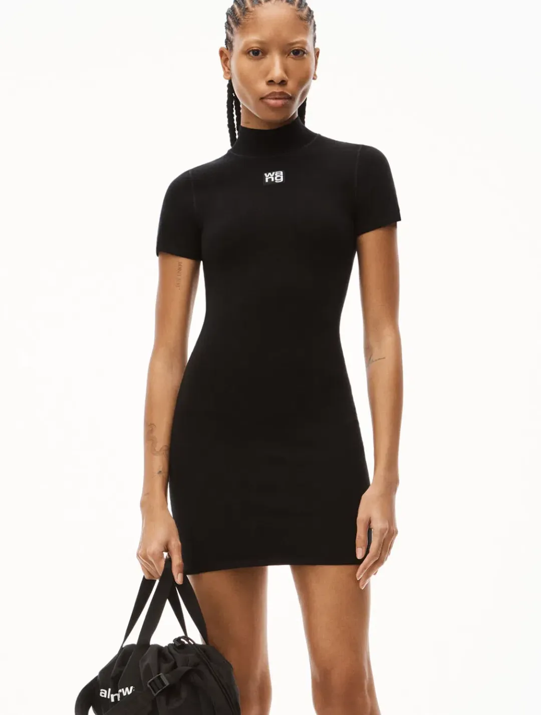 Alexander Wang Mock Neck Tee Mini Dress Black Size 6 for rent on The Volte - main image