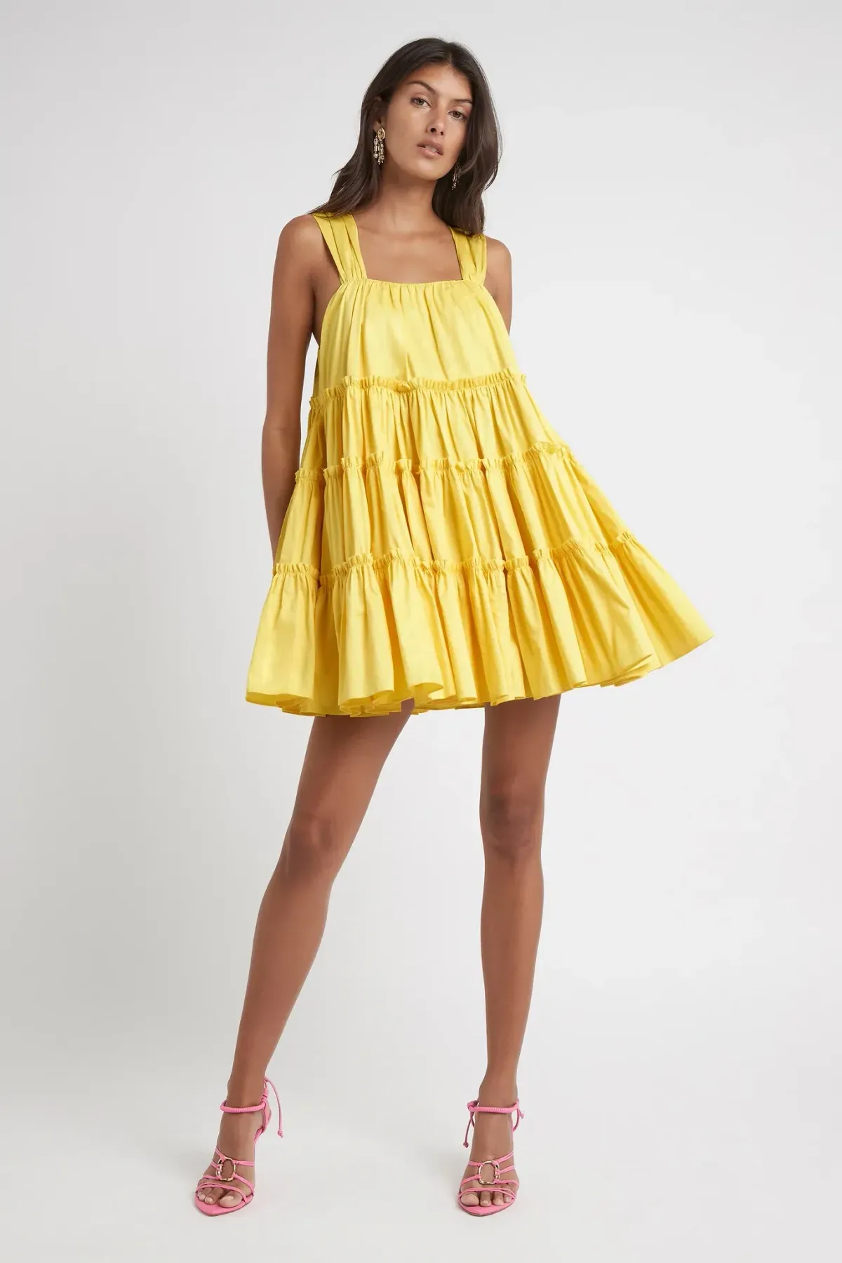 Aje Solstice Tiered Mini Dress Daisy Yellow Size 8 - Image 1