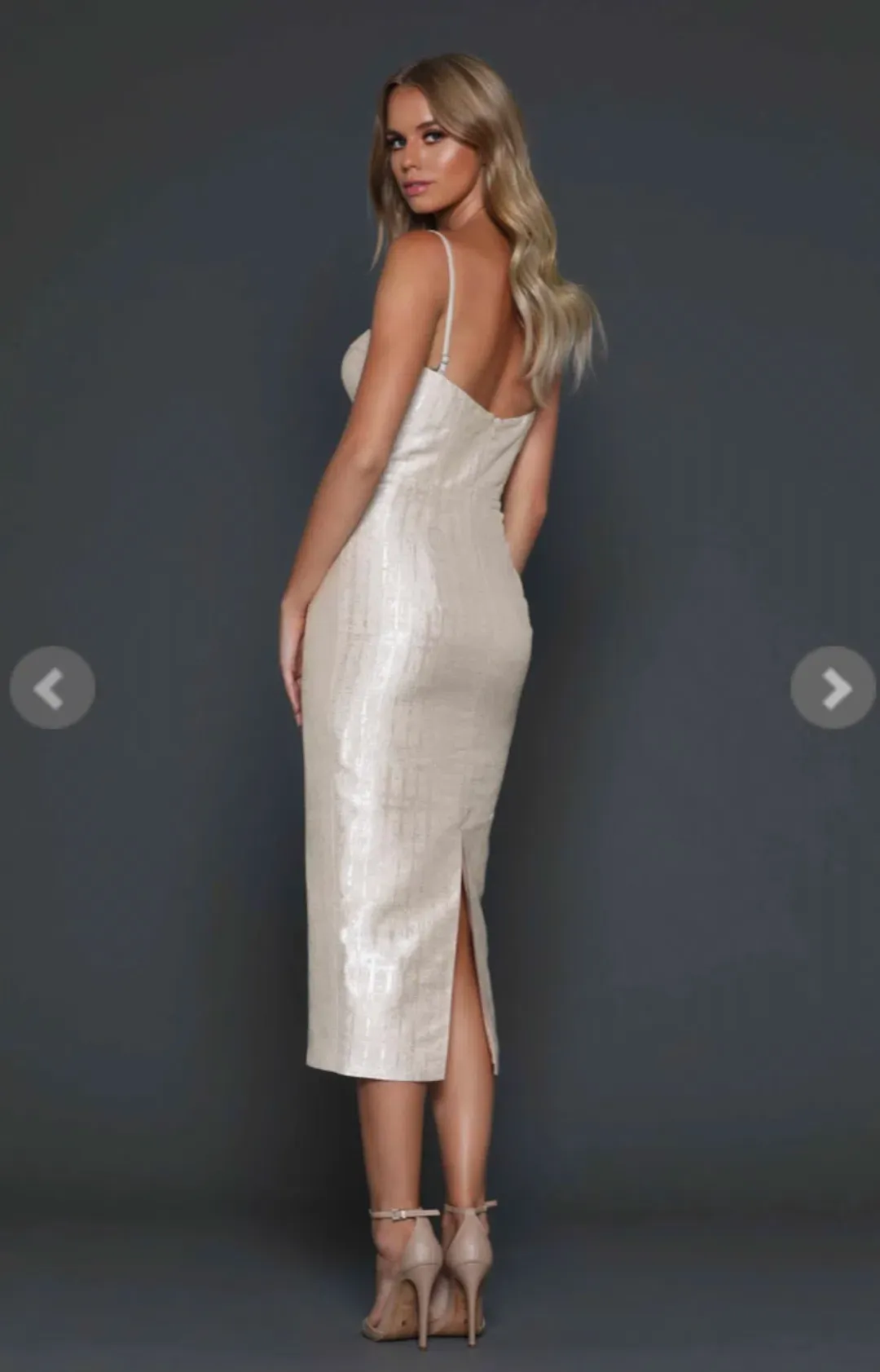 Elle Zeitoune ZOEY Midi Dress Gold Size 6 for rent on The Volte - main image