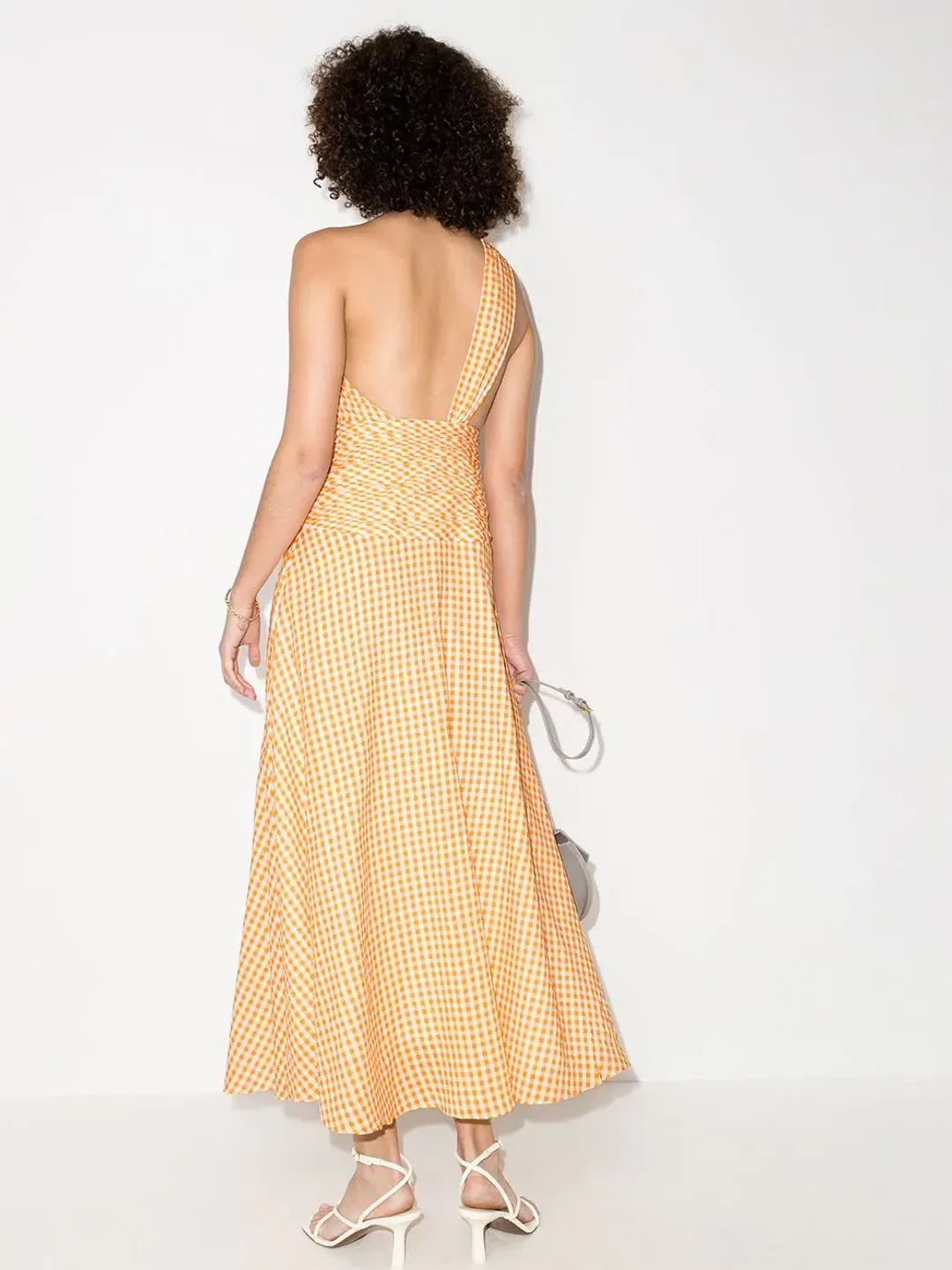 Peony Gingham Cotton-Blend One-Shoulder Midi Dress Yellow Size 10 for rent on The Volte - main image