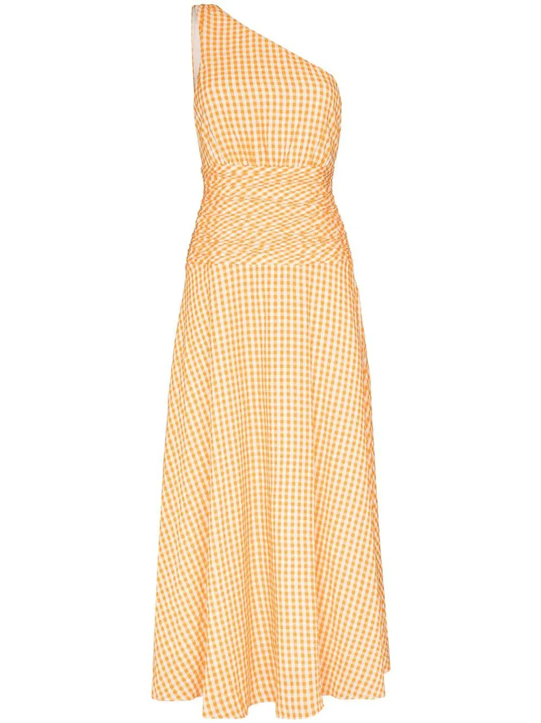 Peony Gingham Cotton-Blend One-Shoulder Midi Dress Yellow Size 10 for rent on The Volte - main image