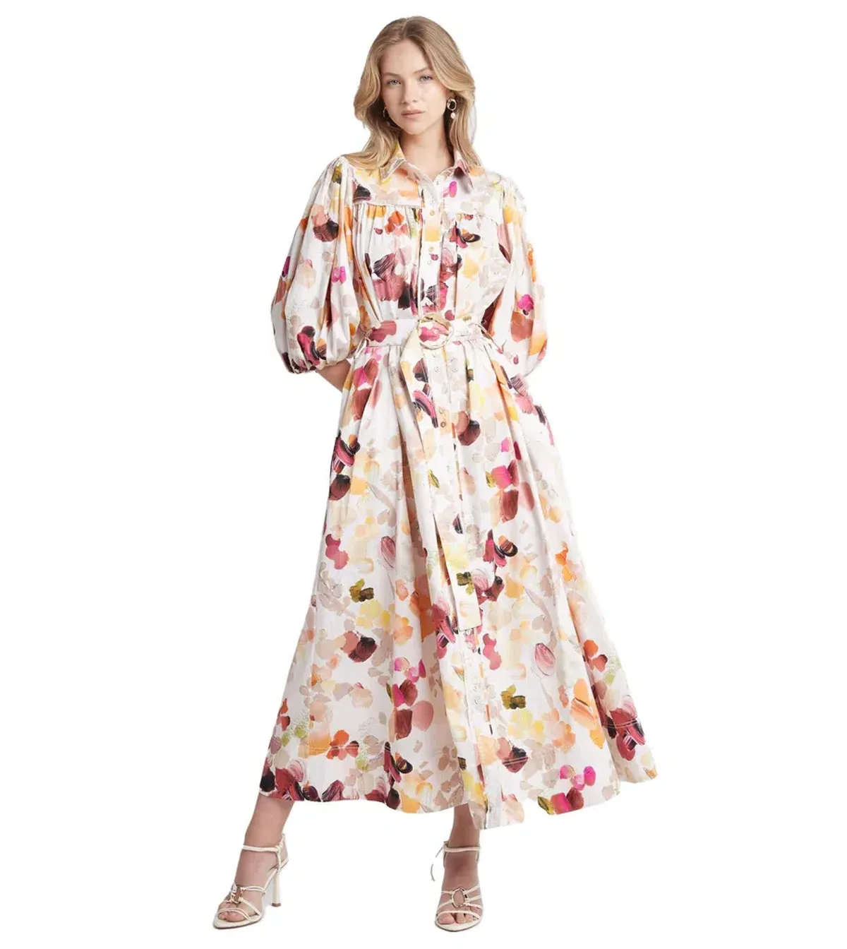Aje Dassia Puff Sleeve Midi Dress Print Size 12 - Image 1