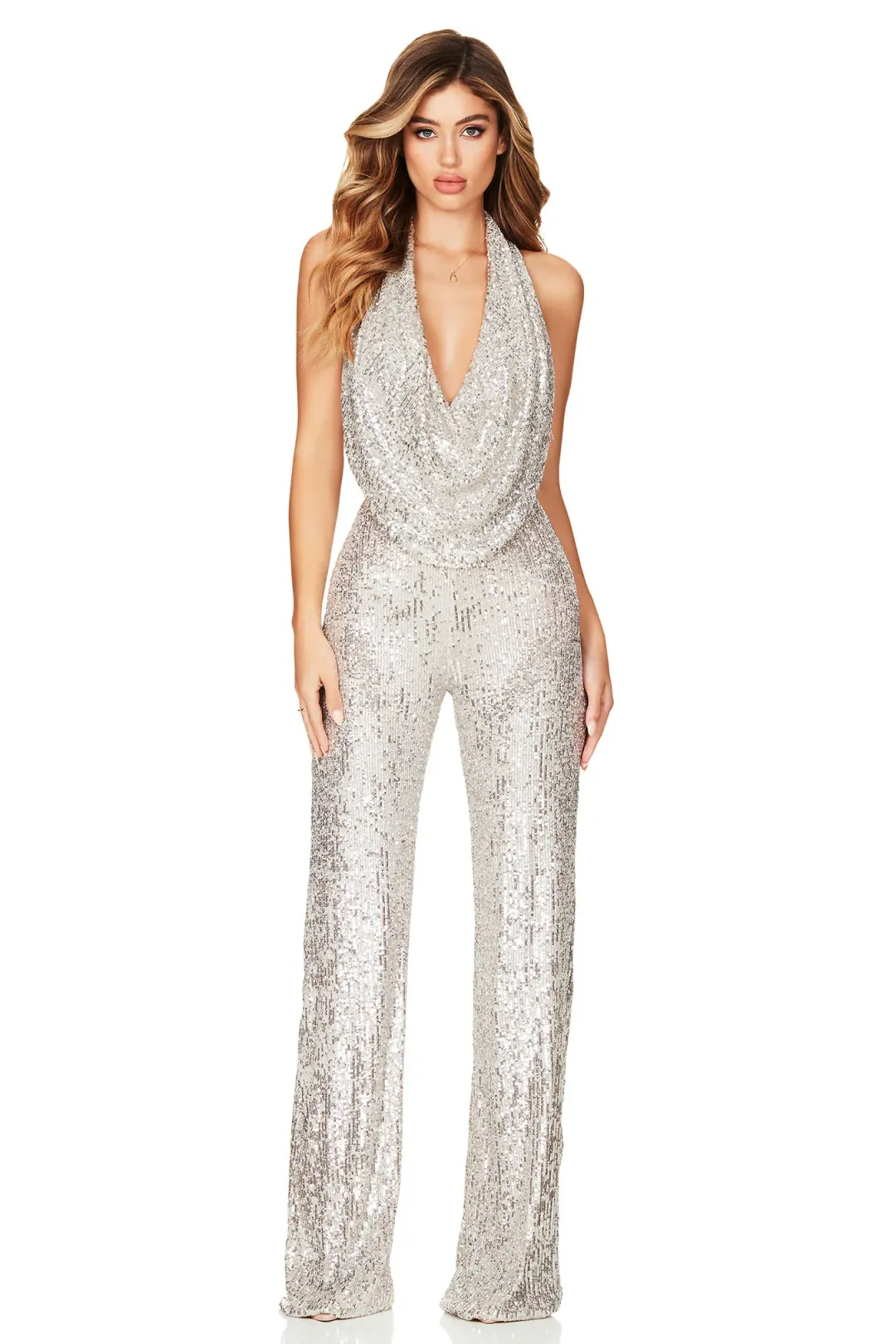 Nookie Fantasy Sequin Jumpsuit Silver Size 6 for rent on The Volte - main image