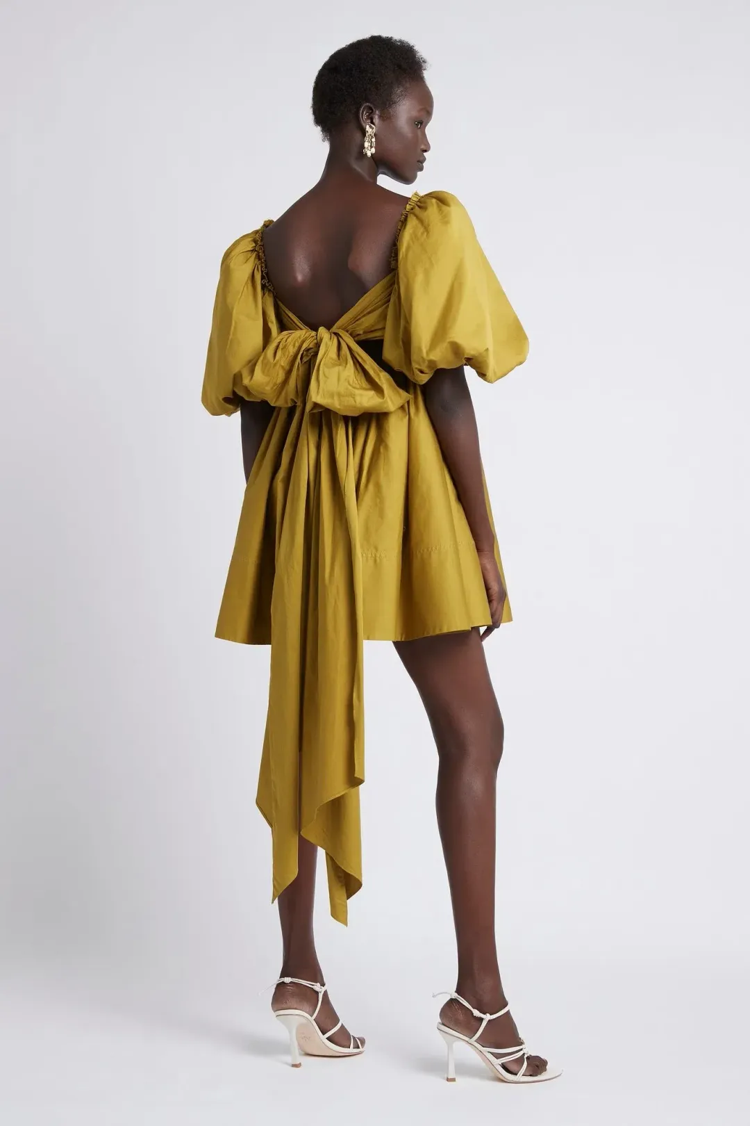 Aje Casabianca Puff Sleeve Mini Dress Olive Green Size 6  for rent on The Volte - main image