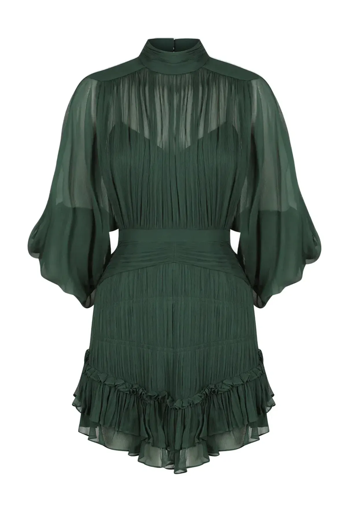 Shona Joy Leonie Long Sleeve Ruched Mini Dress Rosemary Green Size 10  - Image 6