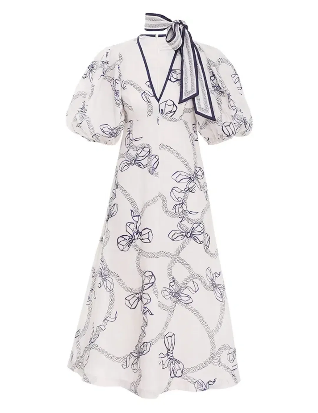 Zimmermann Day Midi Dress Navy Bows Size 0 / AU 8 for rent on The Volte - main image