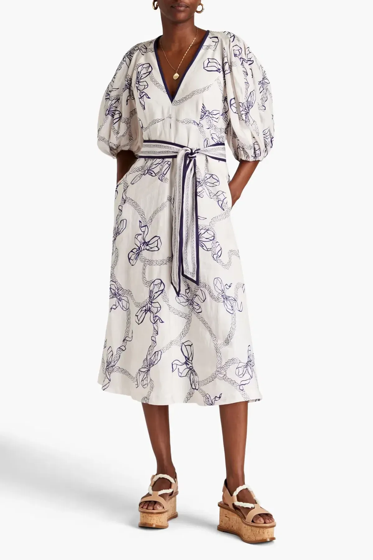 Zimmermann Day Midi Dress Navy Bows Size 0 / AU 8 - Image 1