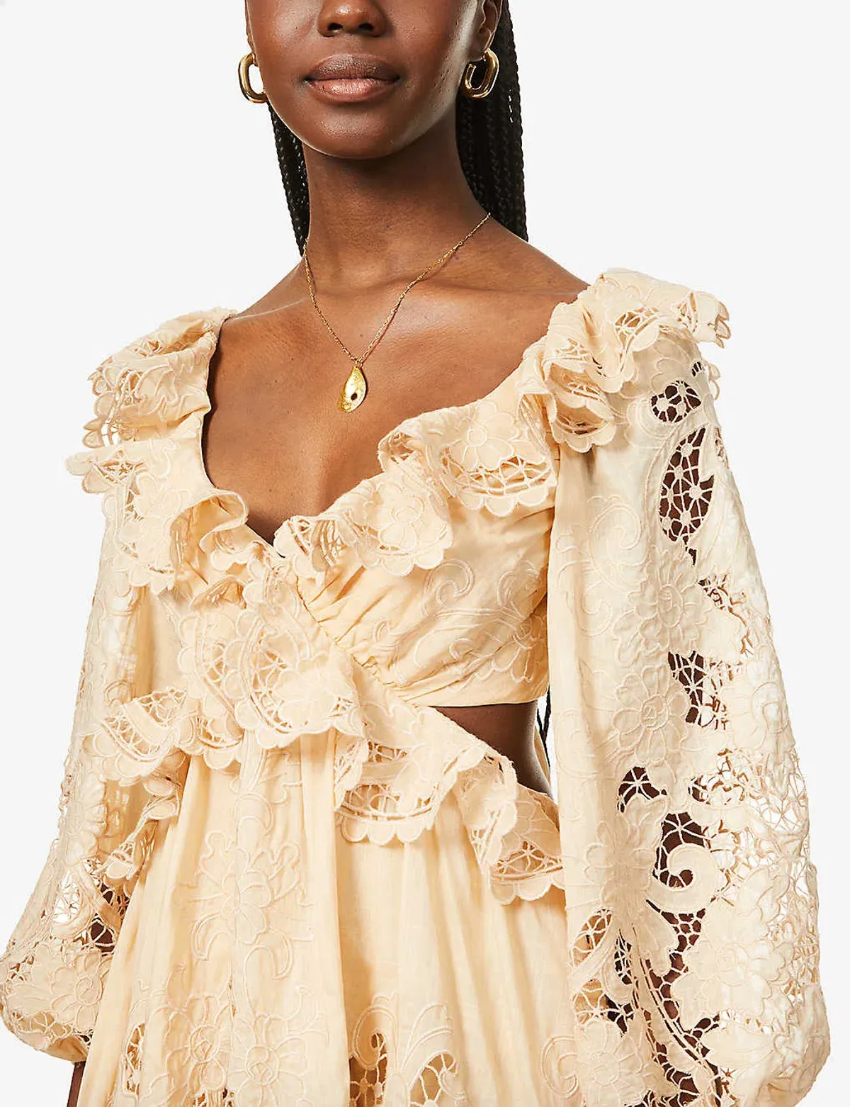 Zimmermann Brighton Scallop Mini Dress Taupe Size 2 - Image 2