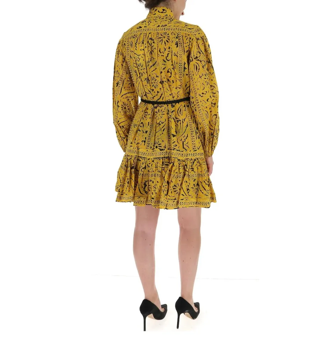 Zimmermann Lulu Belted Ruffled Print Cotton Mini Dress Yellow Size 2/ Au 12 for rent on The Volte - main image