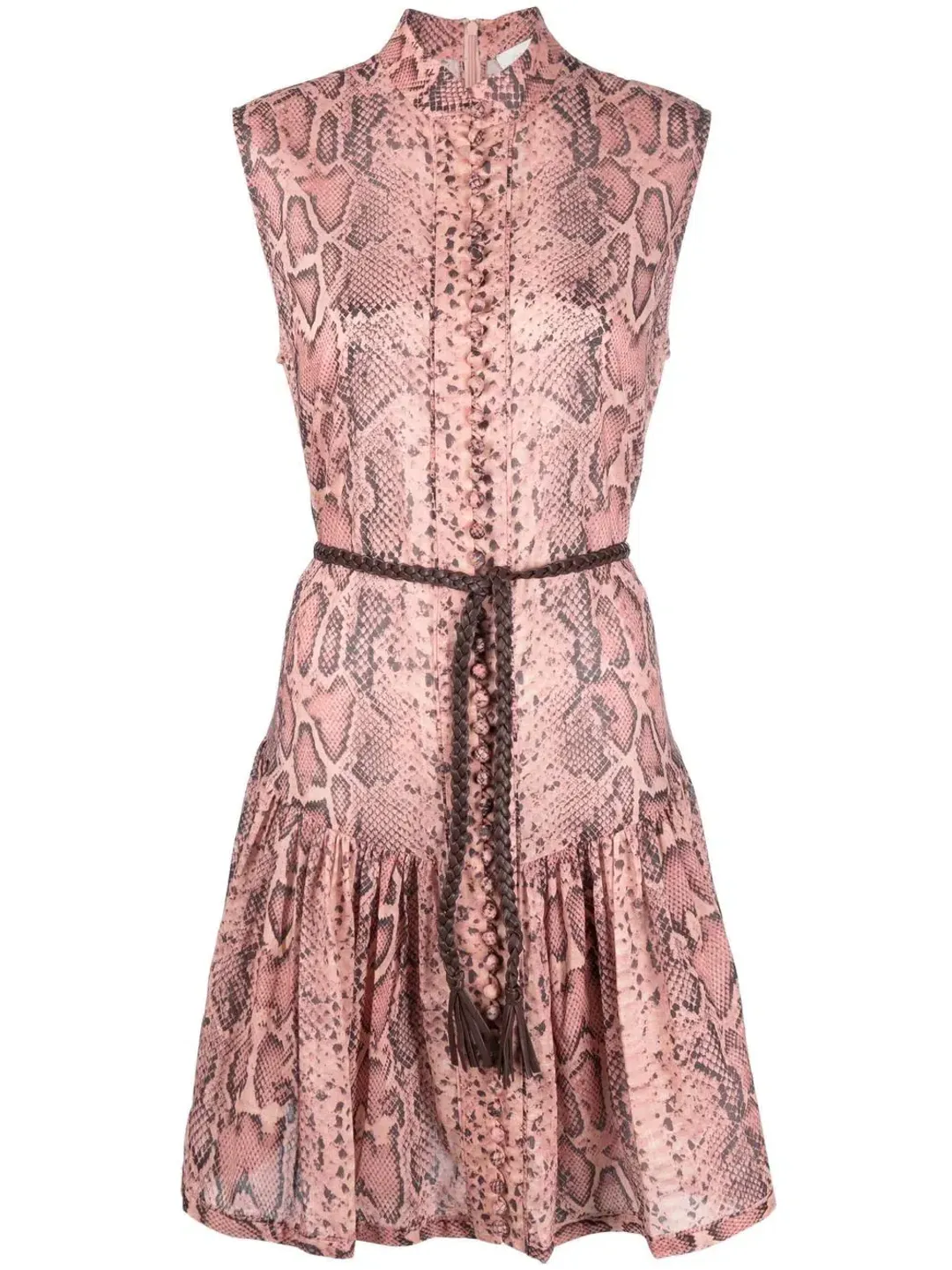 Zimmermann Moonshine Flared Mini Dress Pink Snake Print Size 0 / AU 8 for rent on The Volte - main image