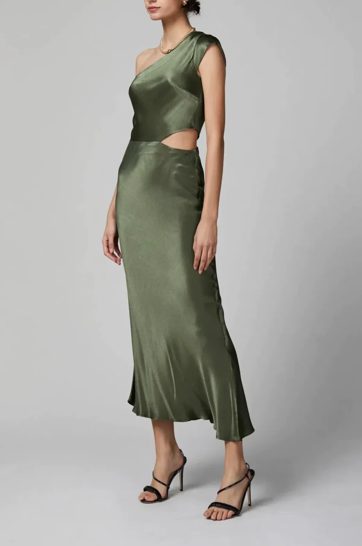 Bec & Bridge Delphine Asym Midi Dress Fern Green Size 10 - Image 3