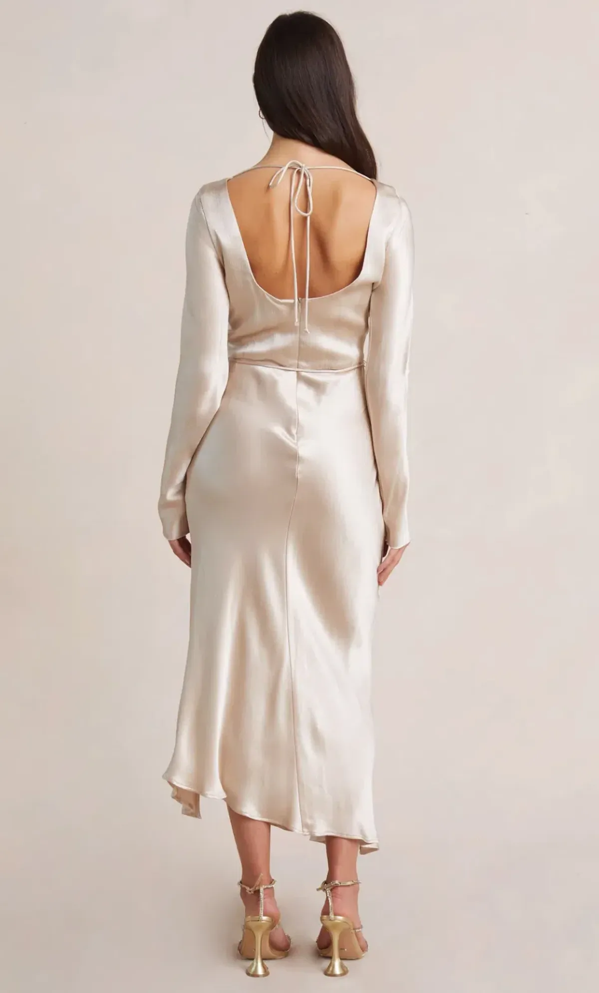 Bec & Bridge Moon Dance Long Sleeve Midi Dress Sand Size 10 - Image 4