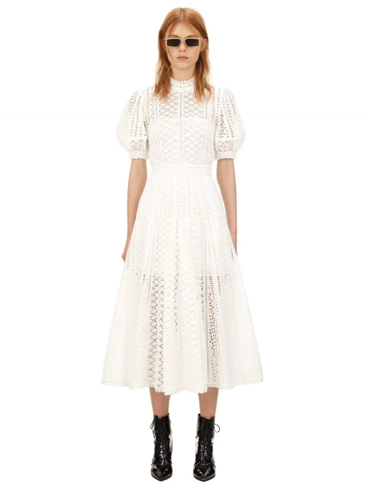 Self Portrait White Cotton Broderie Dress White Size 8  - Image 1